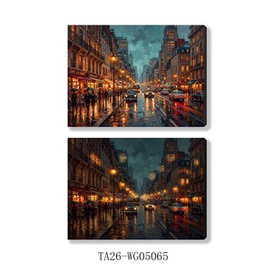 Tableau sur toile Paysage urbain Scène nocturne de rue de <span class=keywords><strong>Paris</strong></span> Peinture à l'huile vintage Style Ville pluvieuse - Product Image 6