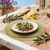 Assiette de présentation en verre plissé vert pâle de 13 pouces pour la maison, les cafés, les hôtels et les banquets – Vente en gros