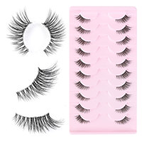10 paires de faux cils œil de chat style moyen-oriental, bande transparente, effet wispy, longue queue, extension pour le coin extérieur