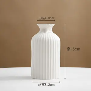 Handmade Contemporary đơn giản bisque trắng bình gốm với sọc cho pampas cỏ và phòng khách khách sạn trang trí đám cưới