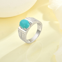 YILUN Bague turquoise en argent sterling 925 de haute qualité, zircon plaqué rhodium, conception de clé grecque, bague en pierre turquoise pour hommes