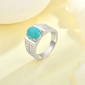 YILUN, anillo de <span class=keywords><strong>turquesa</strong></span> de Plata de Ley 925 de alta calidad, Zirconia chapada en rodio, diseño de llave griega, anillo de piedra <span class=keywords><strong>turquesa</strong></span> para hombres - Product Image 3