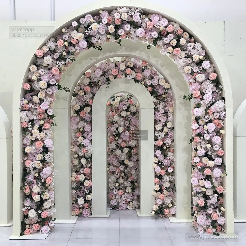 GNW nuovo design su larga scala decorazione di eventi di nozze intarsiato fiore arco fiore sfondo stand di scena di fiori decorazione eventi