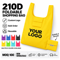Sacs de courses en polyester 210D avec logo personnalisé, pliables, réutilisables, pour événements promotionnels, cadeaux en gros