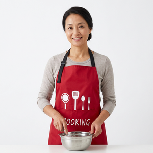 Delantal de Cocina Rojo Moderno con Texto y Gráficos de "COOKING" - Uniforme de Chef Unisex de Alta Calidad para Uso Diario - Product Image 2