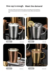 Mug à double paroi en acier inoxydable 304 de style coréen, tasse à café anti-brûlure, tasse portable - Product Image 5