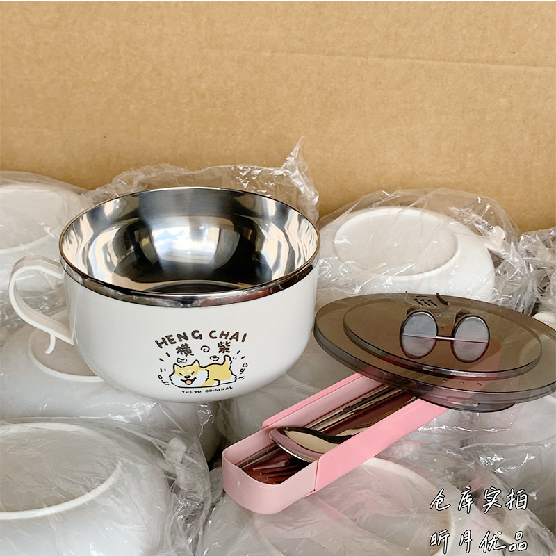 ชามบะหมี่กึ่งสำเร็จรูป/ภาชนะใส่อาหาร [Hyoshiba Dog] ขนาด 17 ซม. พร้อมระบบระบายน้ำ