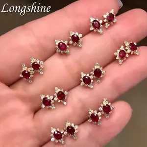 Wholesale Latest Ruby Gemstone Jewelry For Wedding 18K Gold Luxury Diamond Stud Earrings