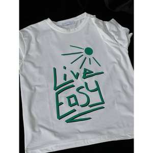 T-shirt imprimé Live Easy pour femme, 100% coton jersey, respirant, manches régulières - Product Image 1