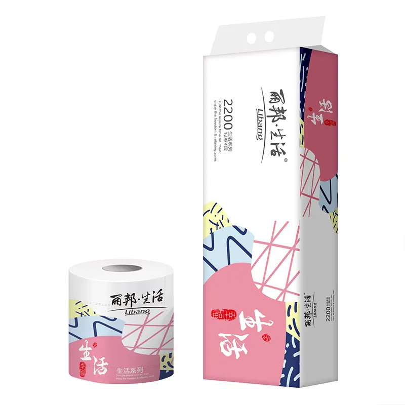 Usine de gros pas cher personnalisé imprimé 12 rouleaux écologique à noyau souple rouleau de papier toilette de soie pour les ménages