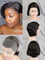 Perruque Bouclée Courte Pixie Letsfly, Promotion Vente en Gros à 10$, Perruque Lace Frontale 13x4 en Cheveux Humains 100% Bouclés, 8 Pouces, pour Femme Noire