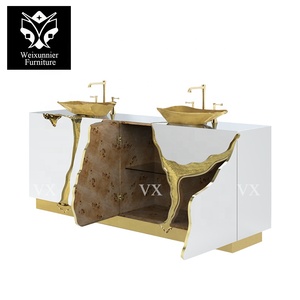 Lavabo de salle de bain rectangulaire moderne de luxe Newton poli avec miroir pour meubles de villa contemporaine - Product Image 5