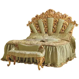 OE-FASHION European luxury carved solid wood French wedding bed 1.8 m double princess bed villa high-end bedroom furniture