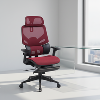 Chaise de bureau ergonomique à dossier haut, confortable, avec repose-pieds en maille, base personnalisable, hauteur réglable, pour bureau à domicile, design moderne.