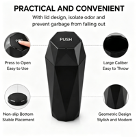 Mini poubelle de voiture avec couvercle, poubelle de voiture à bouton-poussoir en ABS, conteneur à déchets compact pour l'organisation de l'intérieur de la voiture