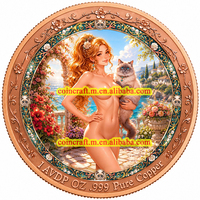 Médaille en cuivre colorée en relief de chat Ragdoll et jeune fille, 1 AVDP OZ, 999 Cuivre pur, Art animalier, Artisanat, Objets de collection, Cadeau