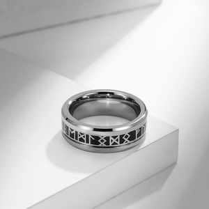 Nordic Viking Rune Tungsten Steel <b>Ring</b> For Men Steel Black Letter Design Gift Jewelry - Product Image 3