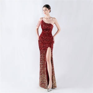 33016 # Gradiente Veludo Sole Bead Único Ombro Nail Strap Vestido De Noite De Alta Densidade - Product Image 2