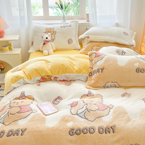 Snowflake velvet 4-piece quilt set milk velvet 4-piece rabbit plush rabbit carved velvet double warm <strong>comfort</strong> and skin friendly - Product Image 6