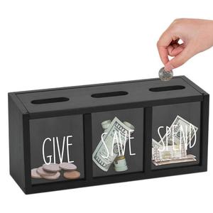 Hucha de madera transfronteriza para niños con compartimentos, transparente para monedas y billetes, de madera maciza transparente para billetes. - Product Image 3