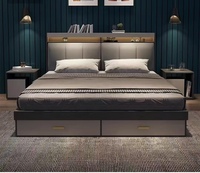 Lit double queen-size moderne en MDF populaire 2025, design de meubles de chambre à coucher de taille king avec tiroirs de rangement pour un usage domestique