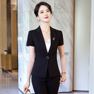 Women's Short Sleeve Blazer Suit Set Purple Formal Workwear For Office Commute And Interviews Anti Wrinkle Worsted Fabric - Product Image 2