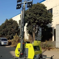 Tours d'éclairage hydrauliques mobiles de 5 m à 9 m, véhicules d'éclairage sphériques à propulsion manuelle avec éclairage LED, alimentation industrielle CC