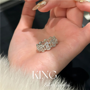 S925 Sterling Silver <b>Ring</b> Flower Lace Design <b>Crystal</b> Rhinestone Women's Everyday Wear Fine Jewelry - Product Image 1