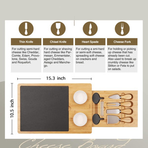 Juego de tabla de quesos de bambú Zhongshuo con cuchillo, tenedor y cuencos de cerámica para uso en la cocina - Product Image 3
