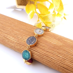 Natural multi color solar quartz <b>bracelet</b> gold electroplating link charms handmade <b>bracelet</b> <b>copper</b> alloy adjustable chain - Product Image 4