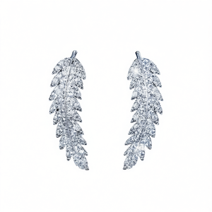 Orecchini a Perno E123 in Foglia d'Oro Bianco con Cristalli e Strass, Design Classico per Uso Quotidiano Femminile - Product Image 1