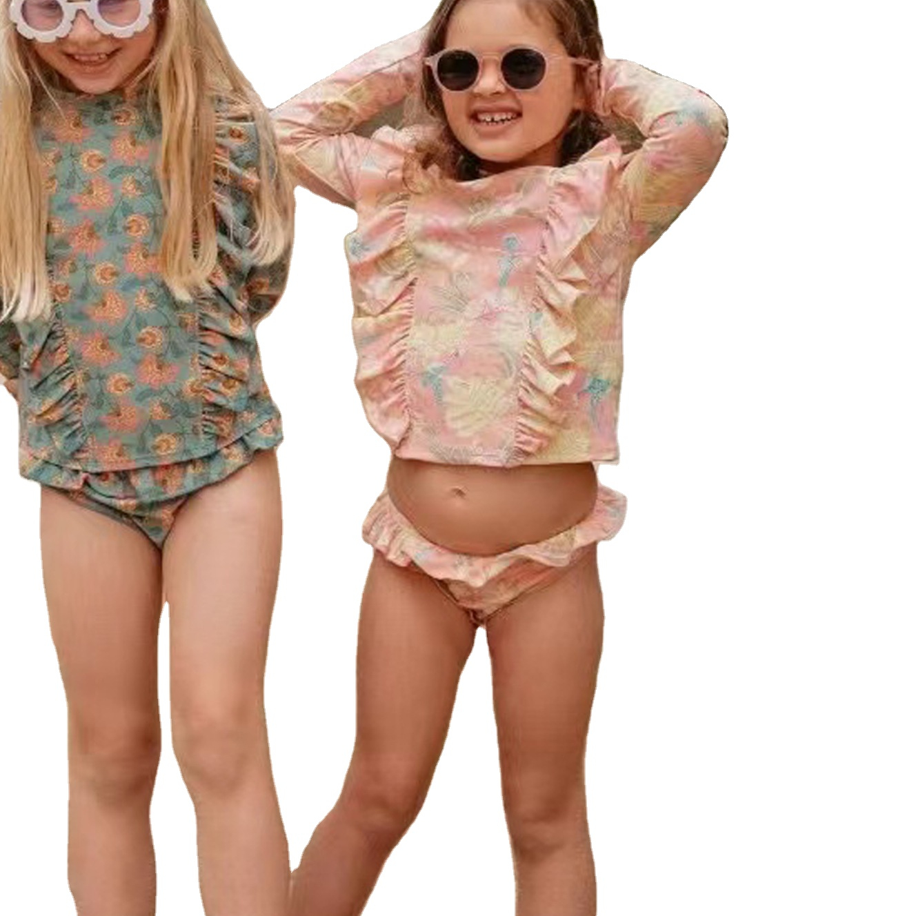 Солнцезащитный купальник с длинными рукавами и цветочным принтом для девочек и детей