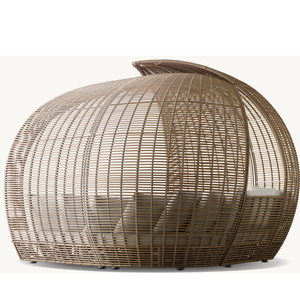 Tất cả thời tiết PE nhựa mây hồ bơi đi văng ngoài trời Vườn bãi biển khách sạn Patio Vòng wicker sunbed Lounger với tán - Product Image 5