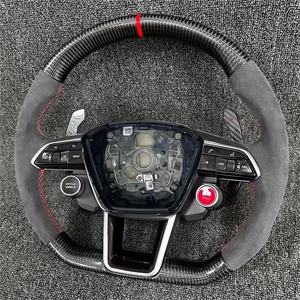 Volant de course <span class=keywords><strong>sport</strong></span> en fibre de carbone personnalisé avec bouton de klaxon en cuir LED pour <span class=keywords><strong>Audi</strong></span> A1 A3 A4L A5 A6L A7 A8 <span class=keywords><strong>Q2</strong></span> Q3 Q4 Q6 Q5 Q7 Q8 - Product Image 2