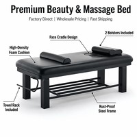 Table de massage professionnelle OEM en cuir PU noir pour salon et clinique, table de soin du visage robuste avec repose-tête