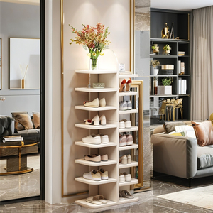 Zapatero de Madera Maciza de Diseño Moderno, Multicapa, Ajustable, Ahorra Espacio, Mueble de Almacenamiento para Hogar u Oficina, con Puerta Metálica - Product Image 4