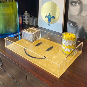 <span class=keywords><strong>Plateau</strong></span> de service rectangulaire en acrylique Lucite transparent avec poignée découpée, <span class=keywords><strong>plateau</strong></span> de bar décoratif moderne <span class=keywords><strong>pour</strong></span> la décoration de la maison, café - Product Image 1