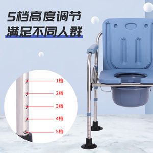 Foldable Toilet <b>Chair</b> For Elderly And Disabled With Stainless Steel Frame Adjustable Height Waterproof Seat Hospital Use - Product Image 5