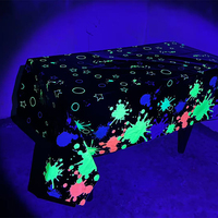 Nappe en plastique fluorescente pour fête Glow Party, motif étoiles et cercles, design graffiti, couverture de table à lumière noire pour anniversaires et fournitures de fête