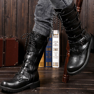 Botas de cuero de caña alta para hombre Chilowa, talla 45, botas de moto, suela de goma de tacón bajo, resistentes a la abrasión - Product Image 1