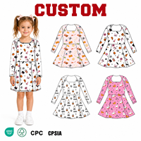 Ensemble de vêtements de sport pour bébé fille, imprimé personnalisé de dessins animés (citrouille, fantôme, cactus), jupe, manches longues, col carré, robe de yoga pour enfants, taille personnalisée