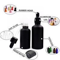 Bouteille Compte-Gouttes en Verre Noir Mat pour Sérum Huile Essentielle Barbe Cheveux, OEM, Vente en Gros, 15ml, 20ml, 30ml, 50ml, 100ml, avec Boîte en Papier