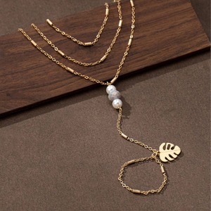 Joyería de Acero Inoxidable, Resistente al Agua, Chapada en Oro de 18k, Imitación de Perla, Colgante en Forma de Hoja, Pulsera, Anillo, <span class=keywords><strong>Cadena</strong></span> de Mano, Antideslustre - Product Image 4