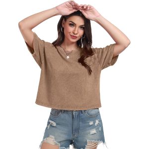 Camiseta Corta de Manga Corta para Mujer, Cuello Redondo Informal, Camiseta Básica Holgada de Verano, 100% Algodón Jersey Transpirable - Product Image 6