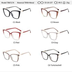 Monture de lunettes œil-de-chat Tr87177, monture complète, verres anti-lumière bleue, unisexe, verres en acétate, matériau Tr90, origine Taizhou - Product Image 2
