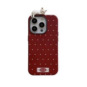 Funda de Teléfono con Textura de Cuero y Diseño de Gato 3D con Puntos Estilo Coreano, Moderna y Protectora para iPhone 16 ProMax 17 - Product Image 5
