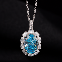 Collier pendentif en diamant de laboratoire ovale bleu fantaisie certifié IGI, or massif 14K 18K, micro-pavé halo, bijoux en diamant