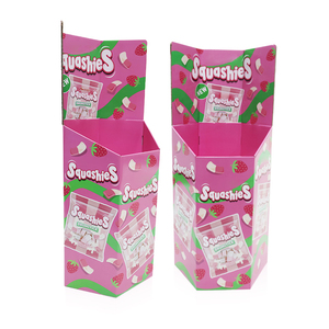 Diseño corrugado resistente respetuoso con el medio ambiente de color rosa personalizado que presenta perfectamente golosinas de cartón Snack Candy <span class=keywords><strong>Display</strong></span> Dump Bin - Product Image 1
