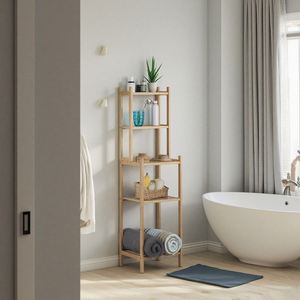 Étagère de rangement en bambou à 5 niveaux, colonne étroite pour espaces restreints, finition laquée, pour salle de bain, cuisine, salon - Product Image 1