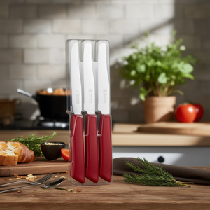 Juego de cuchillos Inoxbom de 6 piezas, cuchillos de mesa de acero inoxidable rojo, hechos en Italia, aptos para lavavajillas. - Product Image 3